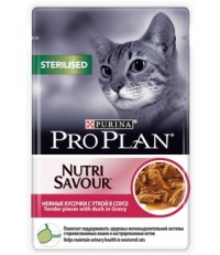 Pro Plan консервы для стерилизованных кошек нежные кусочки с уткой в соусе пауч 85 гр.