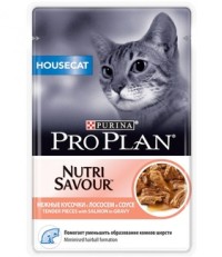 Pro Plan консервы для домашних кошек нежные кусочки с лососем в соусе пауч 85 гр.