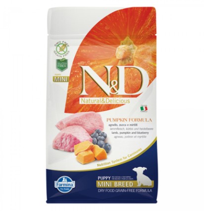 Farmina N&D Mini Breed Puppy Pumpkin сухой корм для щенков мелких пород с ягненком, тыквой и черникой 800 гр.