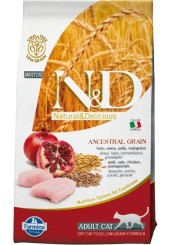 Farmina N&D Adult Cat Ancestral Grain сухой низкозерновой корм для кошек с курицей и гранатом 10 кг. 