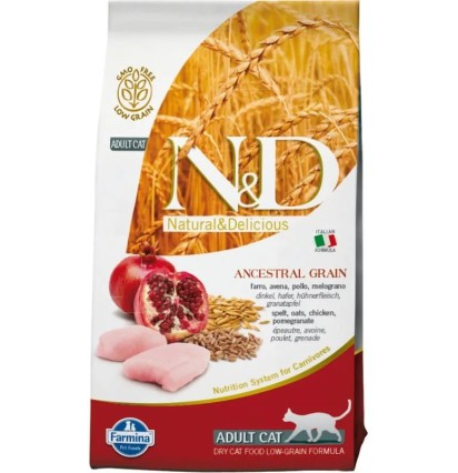 Farmina N&D Adult Cat Ancestral Grain сухой низкозерновой корм для кошек с курицей и гранатом 300 гр. 
