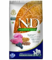 Farmina N&D Medium&Maxi Adult Ancestral Grain сухой корм для взрослых собак средних и крупных пород с ягненком и черникой 12 кг. 