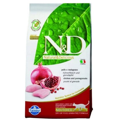 Farmina N&D Adult Cat Neutered сухой низкозерновой корм для стерилизованных кошек с курицей и гранатом 5 кг. 