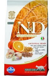 Farmina N&D Adult Cat Ancestral Grain сухой низкозерновой корм для кошек с треской и апельсином 10 кг. 
