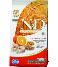 Farmina N&D Adult Cat Ancestral Grain сухой низкозерновой корм для кошек с треской и апельсином 10 кг. 