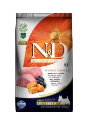 Farmina N&D Mini breed Adult Pumpkin Formula сухой корм для взрослых собак мелких пород с ягненком, черникой и тыквой 800 гр. 
