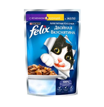 FELIX Двойная вкуснятина для кошек с ягненком и курицей в желе 85 гр.
