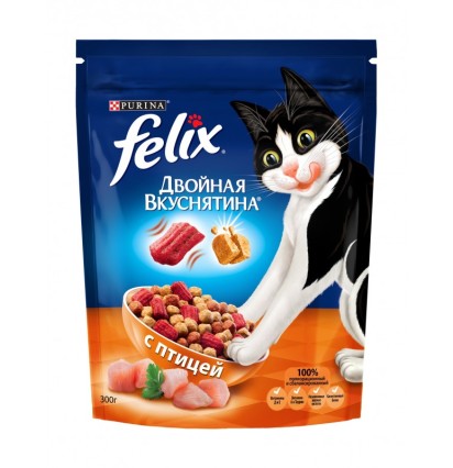 Felix двойная вкуснятина сухой корм для кошек с птицей 750 гр.