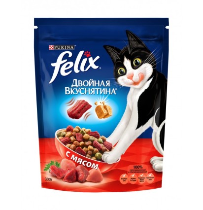 Felix двойная вкуснятина сухой корм для кошек с мясом 750 гр. 