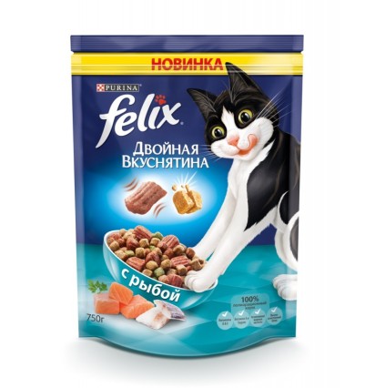 Felix двойная вкуснятина сухой корм для кошек с рыбой 750 гр.