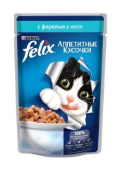 FELIX Аппетитные кусочки для кошек с форелью в желе 85 гр.