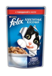 FELIX Аппетитные кусочки для кошек с говядиной в желе 85 гр.