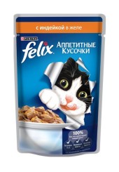 FELIX Аппетитные кусочки для кошек с индейкой в желе 85 гр.