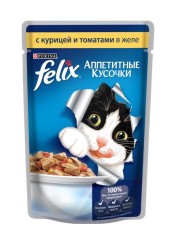 FELIX Аппетитные кусочки для кошек с курицей и томатами в желе 85 гр.