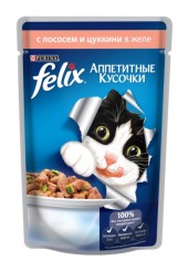 FELIX Аппетитные кусочки для кошек с лососем и цуккини в желе 85 гр.