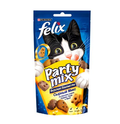 Felix Party mix лакомство для кошек сырный микс 60 гр.