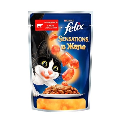 FELIX Sensations для кошек с говядиной в желе с томатами 85 гр.