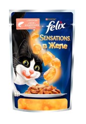 FELIX Sensations для кошек с лососем в желе с добавлением трески 85 гр.
