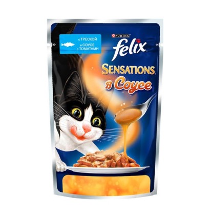 FELIX Sensations для кошек с треской в соусе с томатами 85 гр.