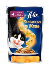 FELIX Sensations для кошек с уткой в желе со шпинатом 85 гр.