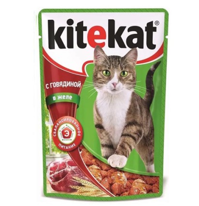 Китекет консервы для кошек в желе с говядиной 85 гр.
