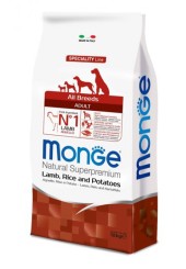 Monge All Breeds Adult сухой корм для взрослых собак всех пород с ягненком, рисом и картофелем 12 кг. 