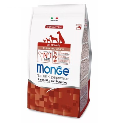 Monge All Breeds Puppy and Junior сухой корм для щенков всех пород с ягненком, рисом и картофелем 12 кг. 