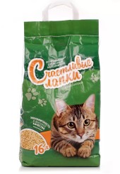 Счастливые лапки древесный наполнитель для туалета 16 л. 