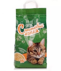 Счастливые лапки древесный наполнитель для туалета 16 л. 