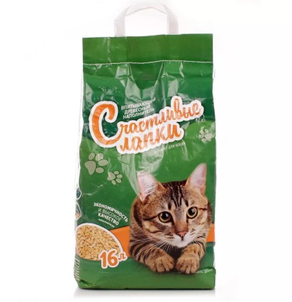 Счастливые лапки древесный наполнитель для туалета 16 л.