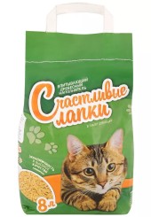 Счастливые лапки древесный наполнитель для туалета 8 л. 