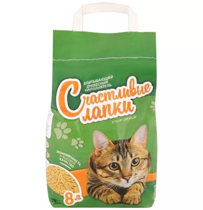 Счастливые лапки древесный наполнитель для туалета 8 л. 