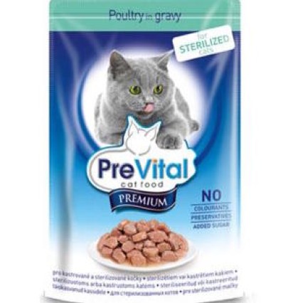 PreVital Premium консервы для стерилизованных кошек с кусочками птицы в соусе пауч 100 гр.
