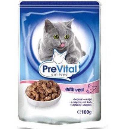 PreVital классик консервы для кошек с телятиной в соусе 100 гр. 