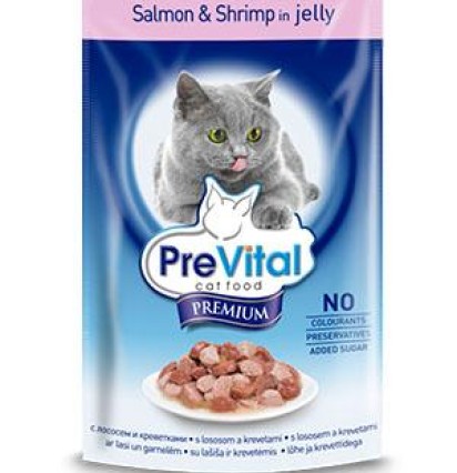 Превитал консервы для кошек премиум лосось и креветки 100 гр