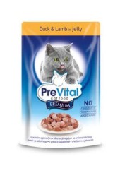 PreVital Premium консервы для кошек с кусочками утки и ягненка в желе пауч 100 гр.
