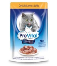 PreVital Premium консервы для кошек с кусочками утки и ягненка в желе пауч 100 гр.