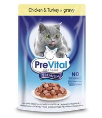 PreVital Premium консервы для кошек с кусочками курицы и индейки в соусе пауч 100 гр. 