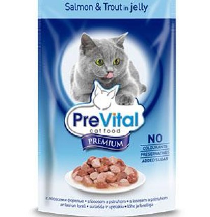 Превитал консервы для кошек премиум лосось и форель желе 100 гр
