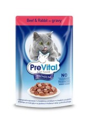 PreVital Premium консервы для кошек с кусочками говядины и кролика в соусе пауч 100 гр. 