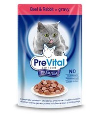 PreVital Premium консервы для кошек с кусочками говядины и кролика в соусе пауч 100 гр. 