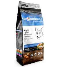 Probalance Adult Light сухой корм для собак всех пород с низкой или нормальной активностью 15 кг. 