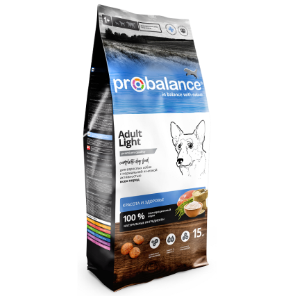 Probalance Adult Light сухой корм для собак всех пород с низкой или нормальной активностью 15 кг. 