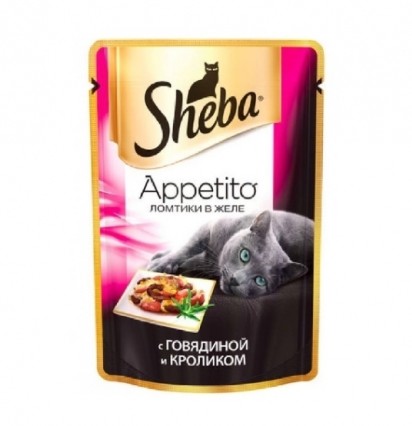 Sheba Appetito консервы для кошек ломтики в желе с говядиной и кроликом 85 гр.