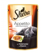 Sheba Appetito консервы для кошек ломтики в желе с телятиной и языком 85 гр.