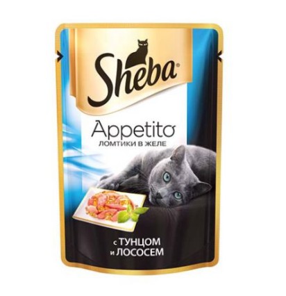 Sheba Appetito консервы для кошек ломтики в желе с тунцом и лососем 85 гр.