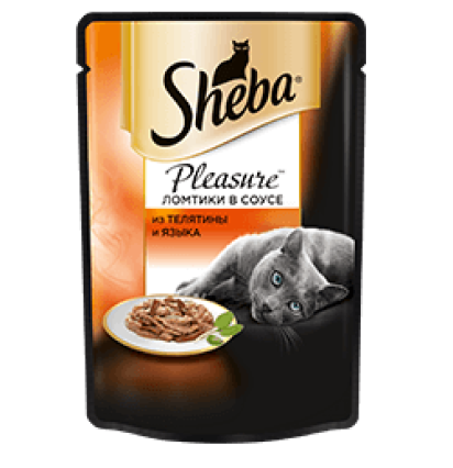 Sheba Pleasure консервы для кошек ломтики в соусе из телятины и языка 85 гр.