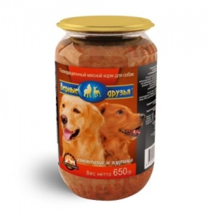 ВЕРНЫЕ ДРУЗЬЯ для собак Говядина и курица 650 гр 