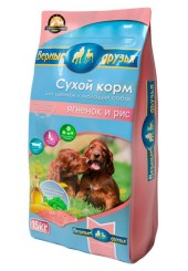Верные друзья сухой корм для щенков и молодых собак с ягненком и рисом 15 кг. 