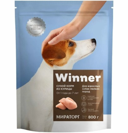 Winner сухой корм для собак мелких пород с курицей 800 гр.